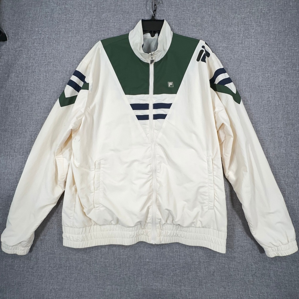 Fila Windbreaker Jacket Mens L Ivory Green Colorblock Zip Nylon Blokecore READ